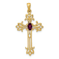 10K Yellow Gold Oval Natural Rhodolite Garnet Cross Pendant by Fine Color Jewels