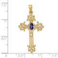 10K Yellow Gold Oval Natural Tanzanite Cross Pendant by Fine Color Jewels