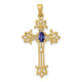 10K Yellow Gold Oval Natural Tanzanite Cross Pendant by Fine Color Jewels