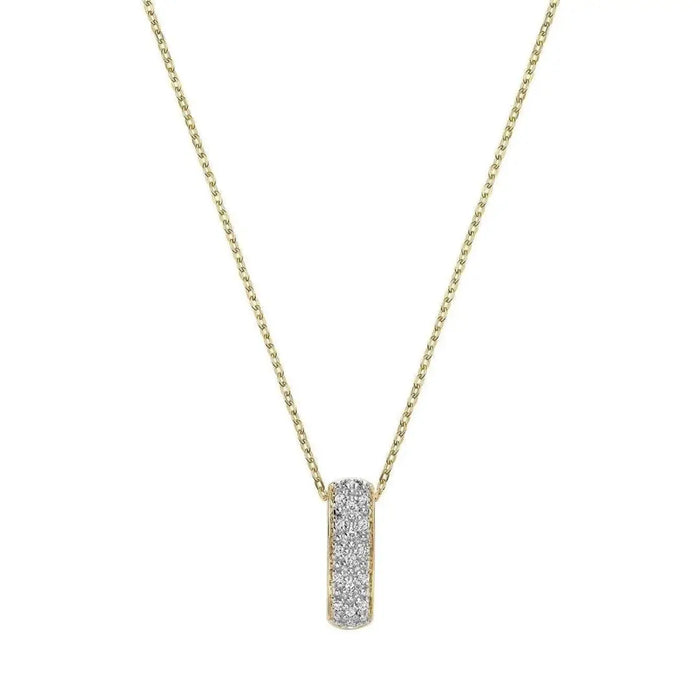 10k Yellow Gold Pave Bar Diamond Pendant Necklace by Fine Color Jewels