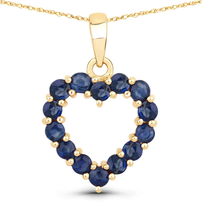 10K Yellow Gold Sapphire Heart Necklace by Fine Color Jewels