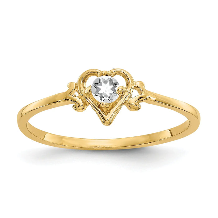 10K Yellow Gold White Topaz Birthstone Heart Ring by Fine Color Jewels