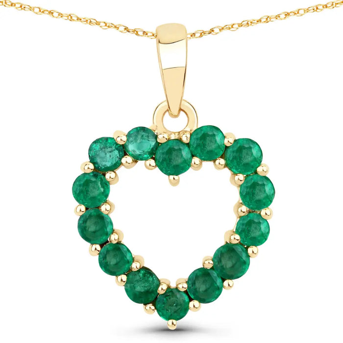 10K Yellow Gold Zambian Emerald Heart Necklace by Fine Color Jewels