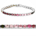 11.16 Ct Oval Multicolor Ombre Tourmaline Prong Sterling Silver Tennis Bracelet by Fine Color Jewels