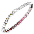 11.16 Ct Oval Multicolor Ombre Tourmaline Prong Sterling Silver Tennis Bracelet by Fine Color Jewels