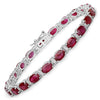 11.44 Ct Oval Pink Ruby & Diamond Prong 14K White Gold Alternating Bar Accent Box Clasp Tennis Bracelet