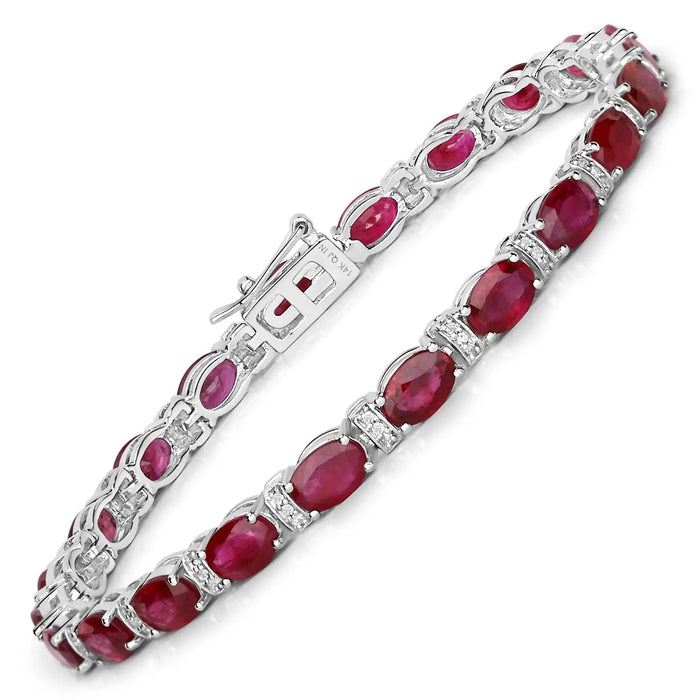 11.44 Ct Oval Pink Ruby & Diamond Prong 14K White Gold Alternating Bar Accent Box Clasp Tennis Bracelet by Fine Color Jewels