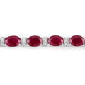 11.44 Ct Oval Pink Ruby & Diamond Prong 14K White Gold Alternating Bar Accent Box Clasp Tennis Bracelet by Fine Color Jewels