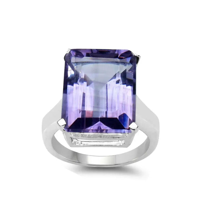 11.47 Ct Octagon Purple Amethyst Prong Silver Bold Solitaire Statement Ring by Fine Color Jewels