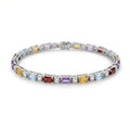 11.8 Ct Baguette Rainbow Multi-Gemstone Prong Silver Alternating Inline Box Clasp Tennis Bracelet by Fine Color Jewels