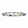 11.8 Ct Baguette Rainbow Multi-Gemstone Prong Silver Alternating Inline Box Clasp Tennis Bracelet