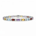11.8 Ct Baguette Rainbow Multi-Gemstone Prong Silver Alternating Inline Box Clasp Tennis Bracelet by Fine Color Jewels