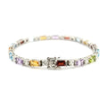 11.8 Ct Baguette Rainbow Multi-Gemstone Prong Silver Alternating Inline Box Clasp Tennis Bracelet by Fine Color Jewels