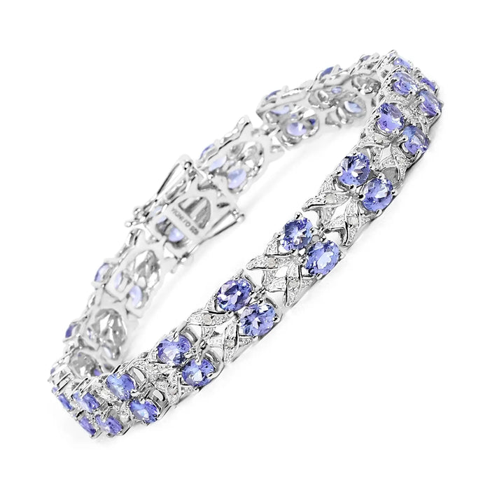 11.88 Ct Oval Violet Tanzanite Prong Sterling Silver Two Row X-Link Crossover Bracelet by Fine Color Jewels