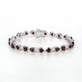 11 Ct Heart Red Garnet and Diamond Prong Silver Tennis Bracelet by Fine Color Jewels