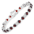 11 Ct Heart Red Garnet and Diamond Prong Silver Tennis Bracelet by Fine Color Jewels