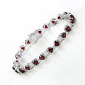 11 Ct Heart Red Garnet and Diamond Prong Silver Tennis Bracelet by Fine Color Jewels
