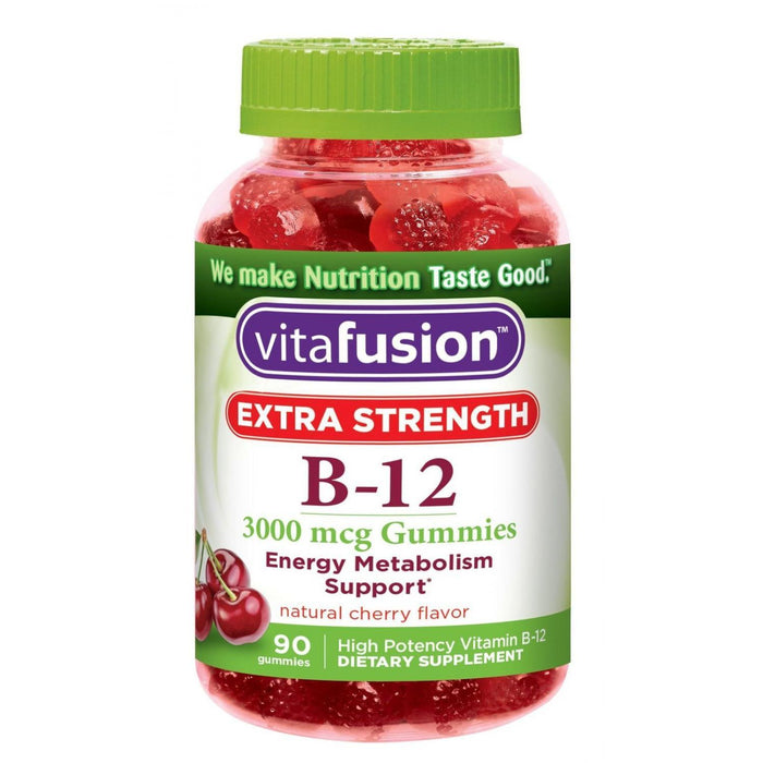 Vitafusion B-12 3000 mcg, Extra Strength Energy Metabolism Support, Natural Cherry Flavor, 90 Gummies by Pasteur Pharmacy