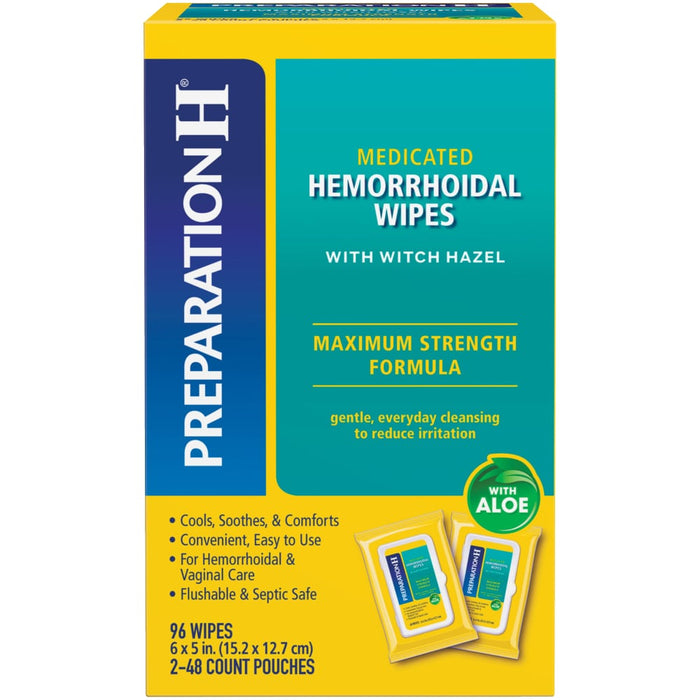 Preparation H® Flushable Medicated Wipes – Maximum Strength with Witch Hazel & Aloe by Pasteur Pharmacy