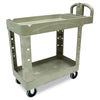 Rubbermaid Heavy-Duty Utility Cart with Lipped Shelves, Plastic, 2 Shelves, 500 lb Capacity, 17.13" x 38.5" x 38.88", Beige