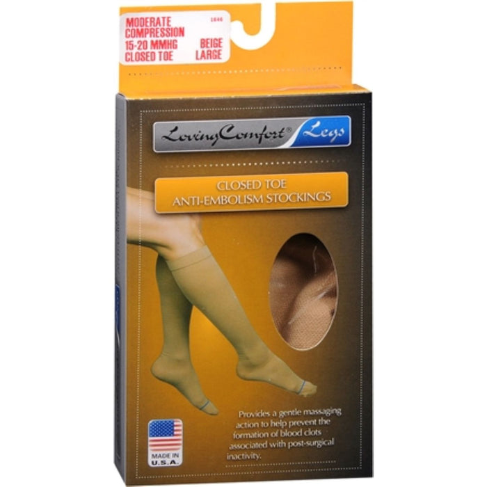 Loving Comfort Anti-Embolism Stockings Knee High Closed Toe Women 15-20 Mmhg Beige Large by Pasteur Pharmacy