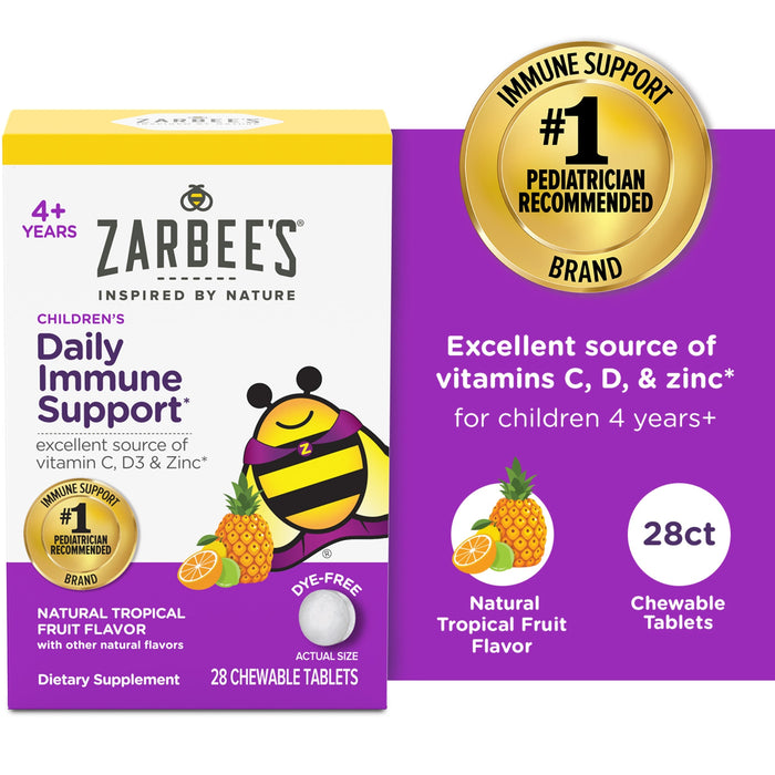 Zarbee's Children's Daily Immune Support, 4+ Years, Natural Tropical Fruit, 28 Chewable Tablets by Pasteur Pharmacy