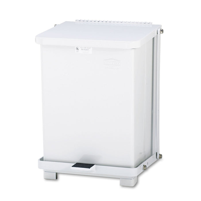 Rubbermaid Defenders Biohazard Step Can, Square, Steel, 4 gal, White