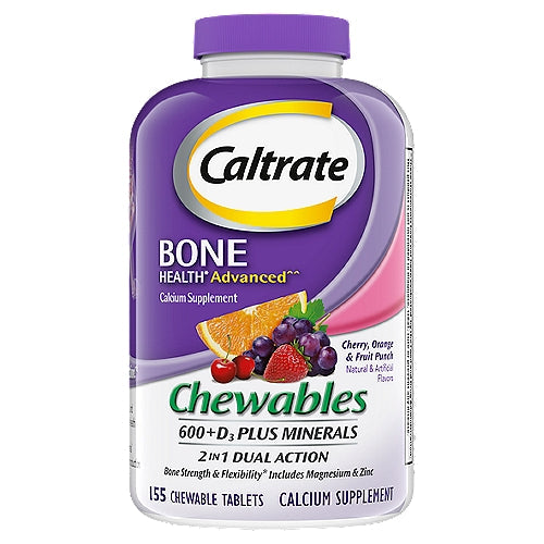 Caltrate 600+D3 Plus Minerals Cherry, Orange & Fruit Punch Chewables Calcium Supplement by Pasteur Pharmacy