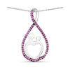 0.50 Ct Round Pink Lab Grown Ruby Prong Silver Mom Heart Pendant Necklace