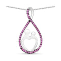 0.50 Ct Round Pink Lab Grown Ruby Prong Silver Mom Heart Pendant Necklace by Fine Color Jewels