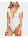 Free People Women's Short Sleeve V Neck Body Suit Top by Vanessa Jane