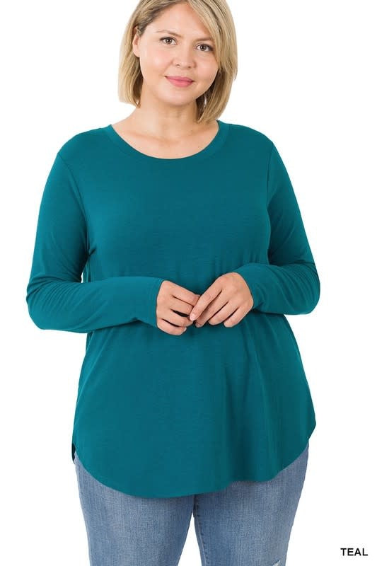 Round Neck Long Sleeve Basic Top - Teal by Boutique 23
