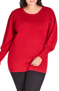 City Chic Plus Balloon-Sleeve Sweater, Size 22W-24W/XL/power red by Vanessa Jane