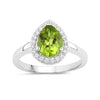 1.46 Ct Pear Green Peridot and Lab Diamond Prong Silver Halo Bridge Ring