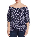 MICHAEL Michael Kors Womens Plus Ikat Ruffled Pullover Top, Navy ,Size 1X by Vanessa Jane
