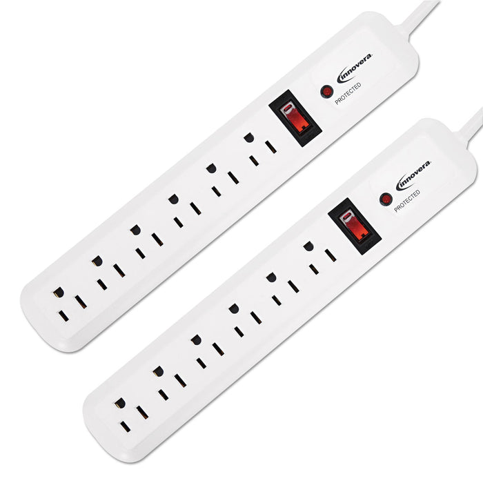 Innovera Surge Protector, 6 AC Outlets, 4 ft Cord, 540 J, White, 2/Pack