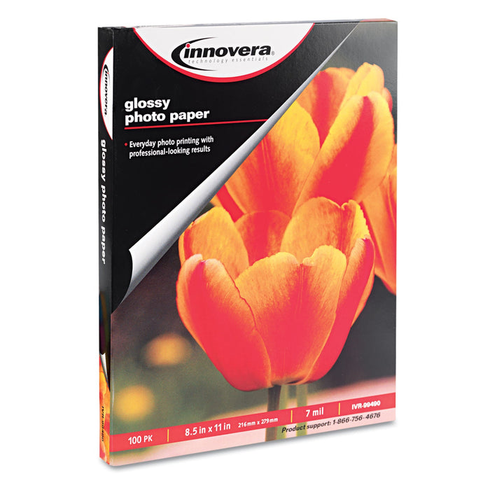 Innovera Glossy Photo Paper, 7 mil, 8.5 x 11, Glossy White, 100/Pack