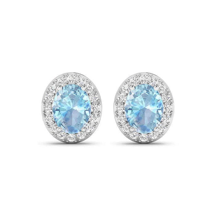 Genuine Aquamarine and Diamond Studs Earrings by Fine Color Jewels