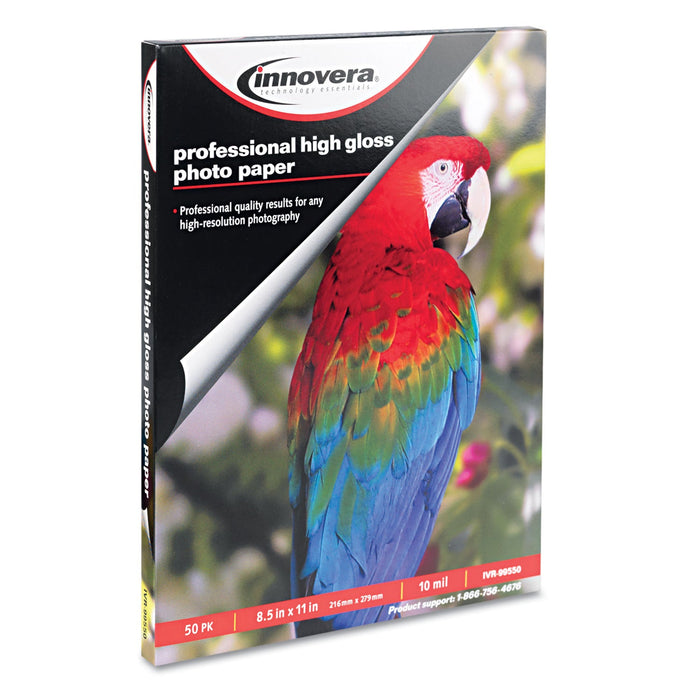 Innovera High-Gloss Photo Paper, 10 mil, 8.5 x 11, High-Gloss White, 50/Pack