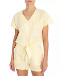 Three Dots Linen Dropped-Sleeve Tie Top, Size Small by Vanessa Jane