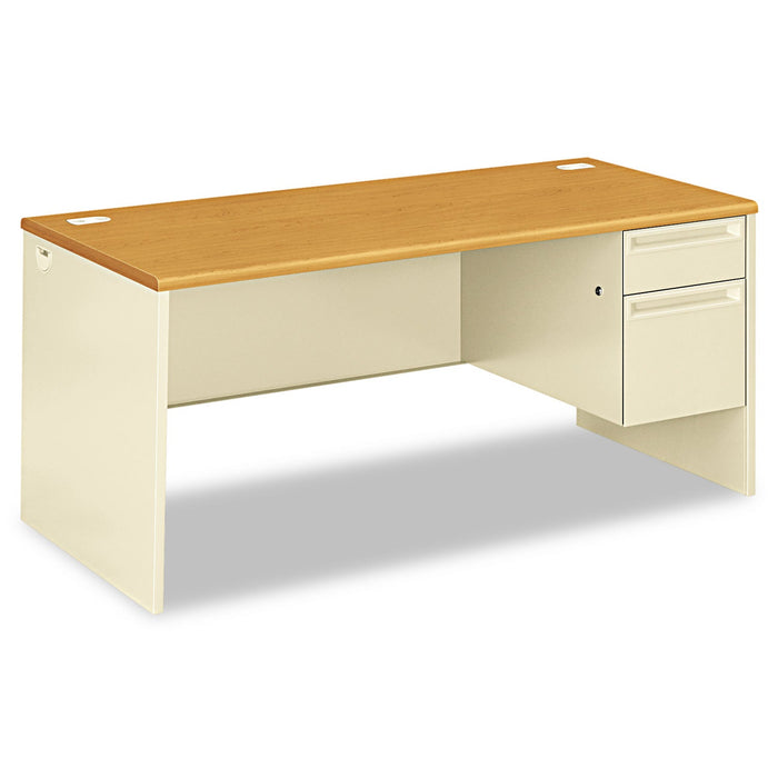 HON 38000 Series Right Pedestal Desk, 66" x 30" x 29.5", Harvest/Putty