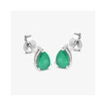 0.70 Ct Pear Green Zambian Emerald Prong 10K Stud Earrings by Fine Color Jewels