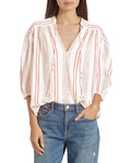 Joie Womens White Tie Gathered Striped 3/4 Sleeve V Neck Top, XS by Vanessa Jane