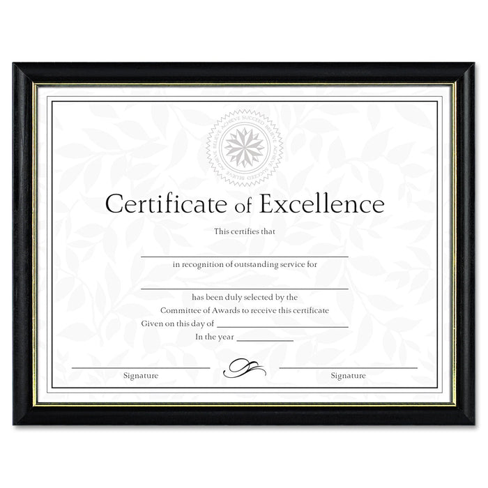 DAX Two-Tone Document/Diploma Frame, Wood, 8.5 x 11, Black with Gold Leaf Trim