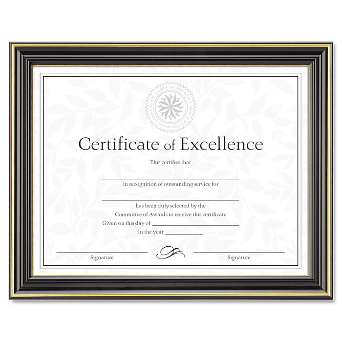 DAX Gold-Trimmed Document Frame with Certificate, Plastic/Glass, 8.5 x 11, Black
