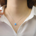 Blue Opal Round Halo Necklace by Fine Color Jewels