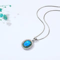 Blue Opal Oval Halo Necklace by Fine Color Jewels