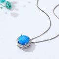 Blue Opal Round Halo Necklace by Fine Color Jewels