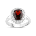 2.40 Ct Cushion Red Garnet Lab Diamond Prong Silver Halo Engagement Ring by Fine Color Jewels