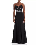 Aqua Embellished Scuba Crepe Gown by Vanessa Jane